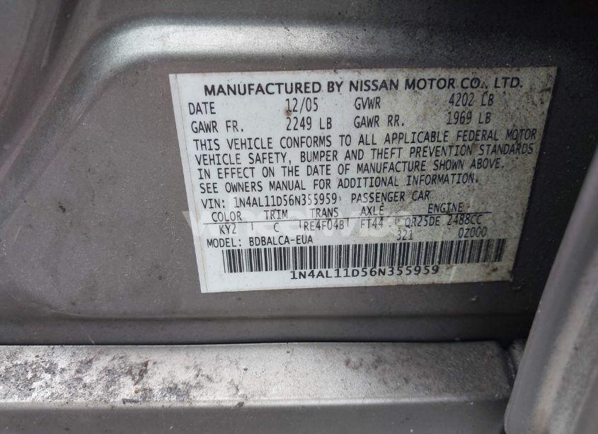 Photo 9 of 2006 Nissan Altima 2.5 S (VIN 1N4AL11D56N355959)