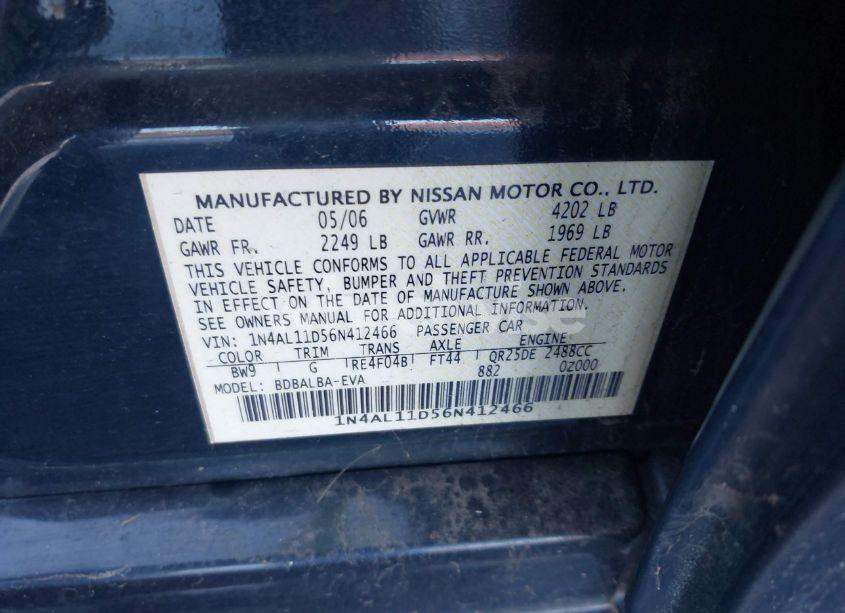Photo 9 of 2006 Nissan Altima 2.5 S (VIN 1N4AL11D56N412466)