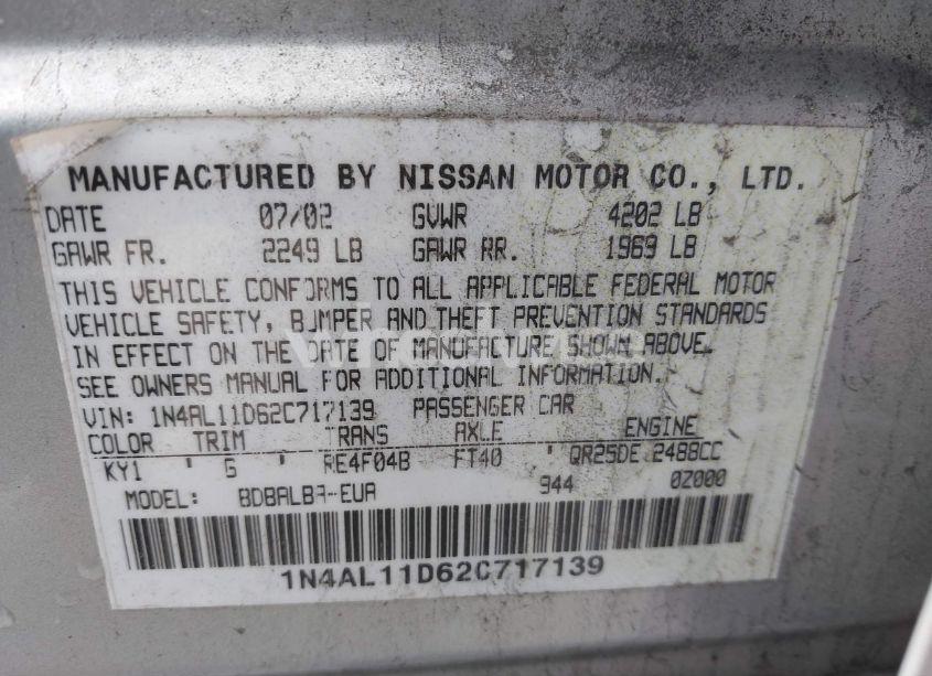 Photo 9 of 2002 Nissan Altima 2.5 SL (VIN 1N4AL11D62C717139)