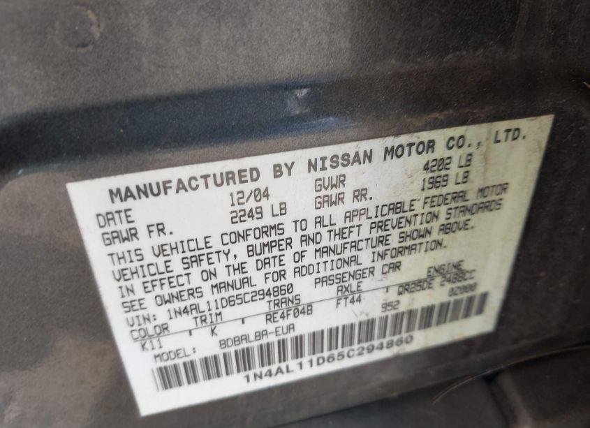 Photo 9 of 2005 Nissan Altima 2.5 S (VIN 1N4AL11D65C294860)