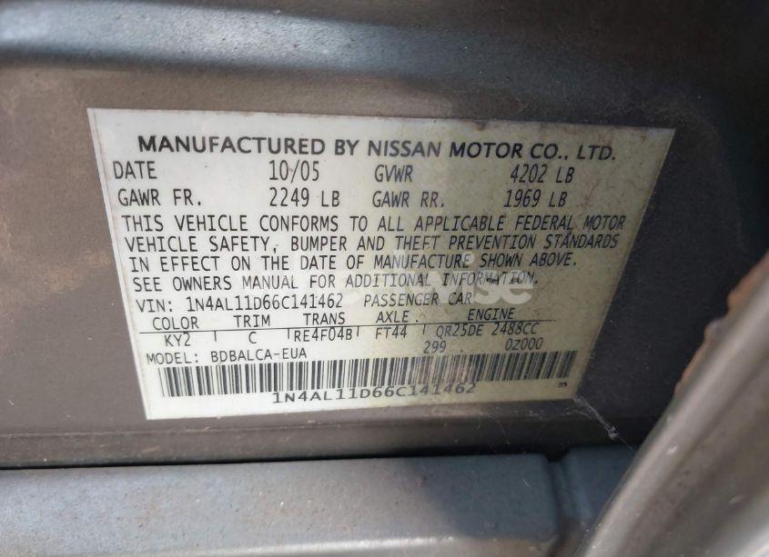 Photo 9 of 2006 Nissan Altima 2.5 S (VIN 1N4AL11D66C141462)