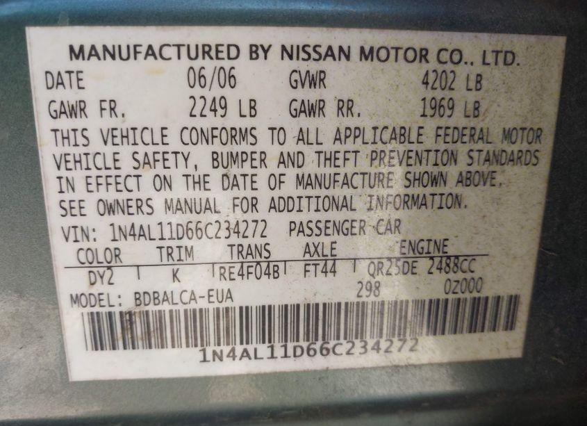 Photo 9 of 2006 Nissan Altima 2.5 S (VIN 1N4AL11D66C234272)