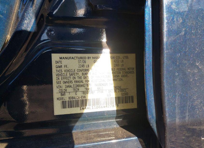 Photo 9 of 2006 Nissan Altima 2.5 S (VIN 1N4AL11D66N427879)