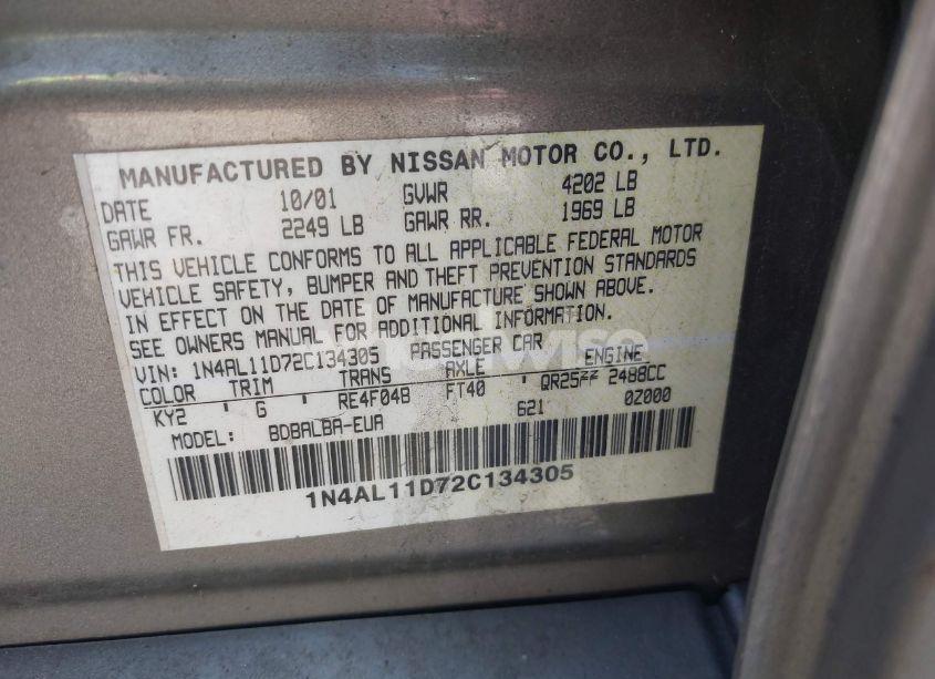 Photo 9 of 2002 Nissan Altima 2.5 S (VIN 1N4AL11D72C134305)