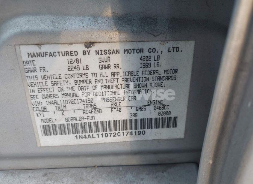 Photo 9 of 2002 Nissan Altima 2.5 S (VIN 1N4AL11D72C174190)