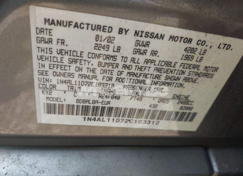 Photo 9 of 2002 Nissan Altima 2.5 S (VIN 1N4AL11D72C183312)