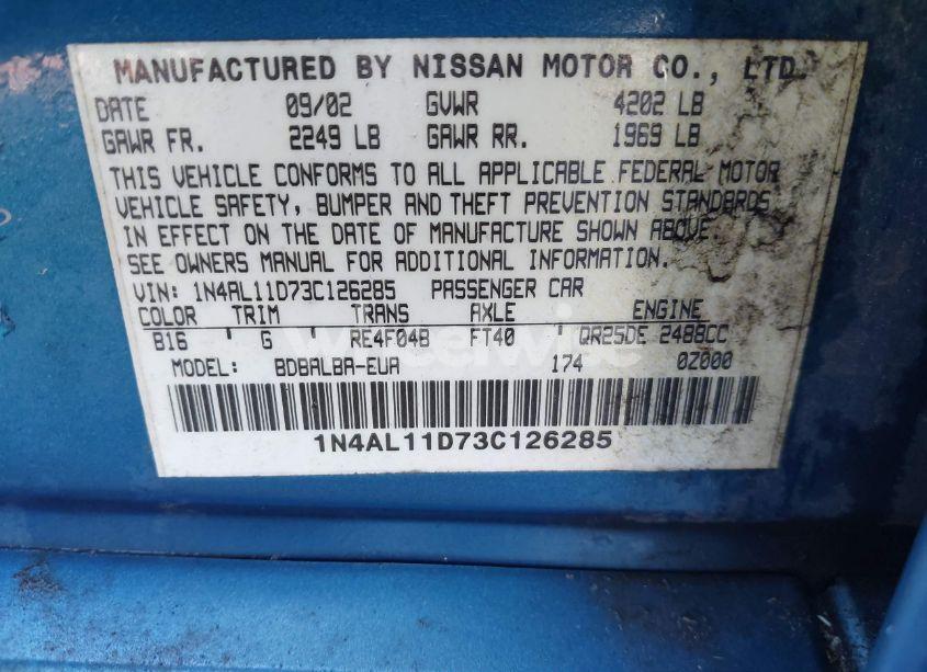 Photo 9 of 2003 Nissan Altima 2.5 S (VIN 1N4AL11D73C126285)