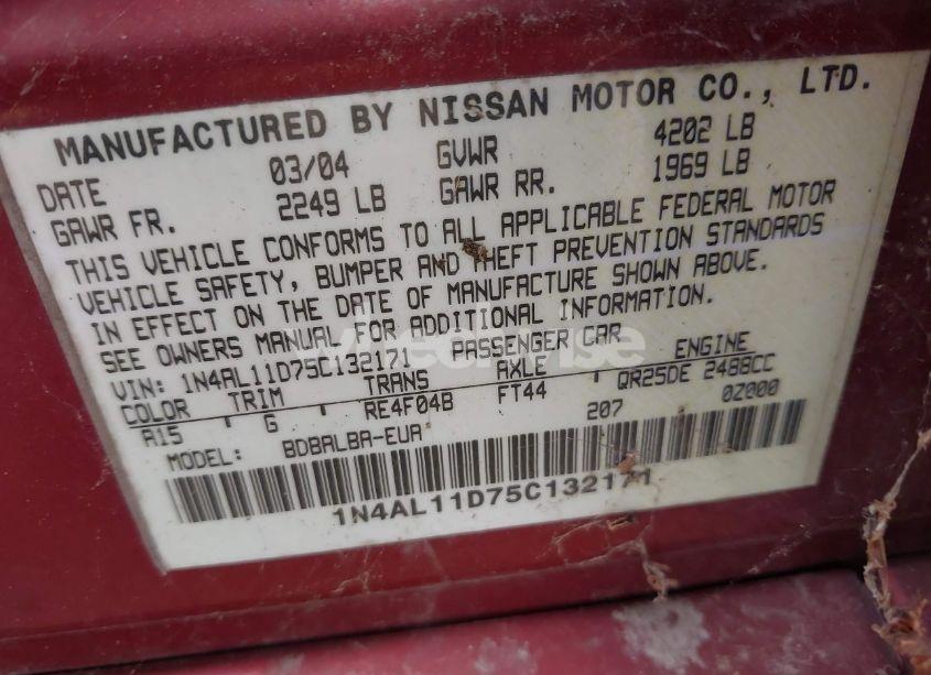 Photo 9 of 2005 Nissan Altima 2.5 S (VIN 1N4AL11D75C132171)