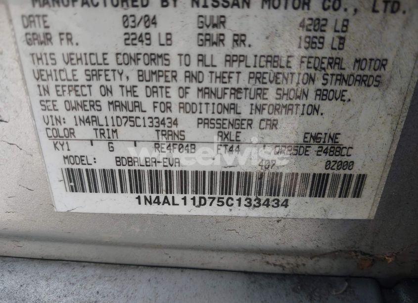 Photo 9 of 2005 Nissan Altima 2.5 S (VIN 1N4AL11D75C133434)
