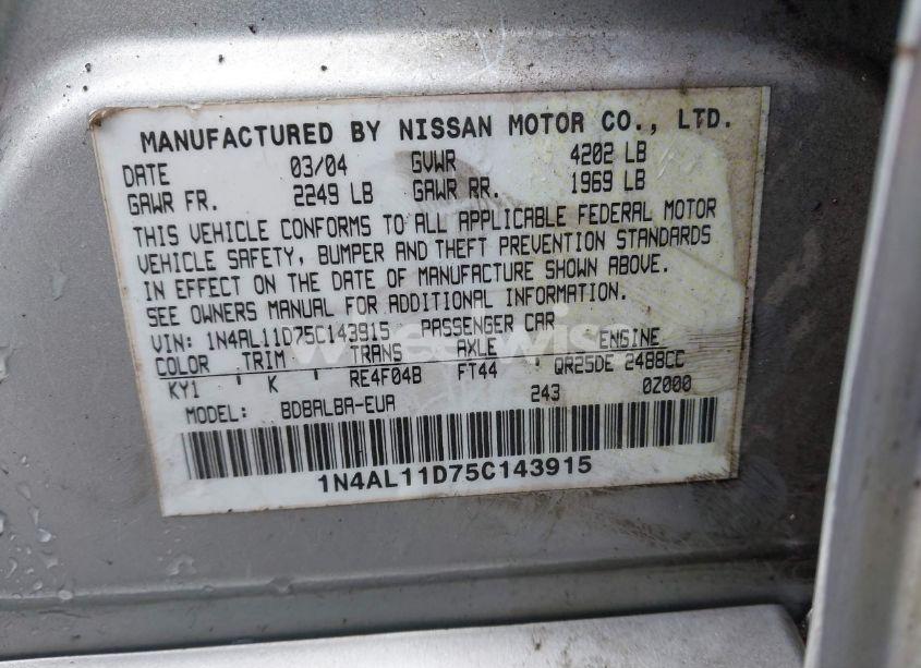 Photo 9 of 2005 Nissan Altima 2.5 S (VIN 1N4AL11D75C143915)