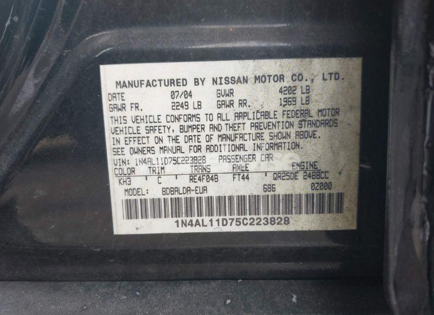 Photo 9 of 2005 Nissan Altima 2.5 S (VIN 1N4AL11D75C223828)