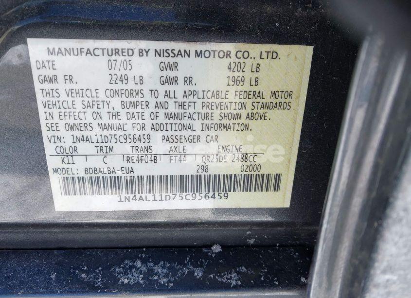 Photo 9 of 2005 Nissan Altima 2.5 S (VIN 1N4AL11D75C956459)