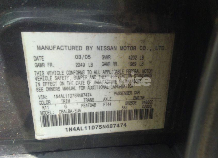 Photo 9 of 2005 Nissan Altima 2.5 S (VIN 1N4AL11D75N487474)