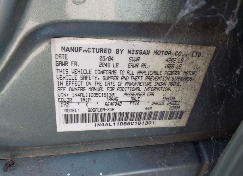 Photo 9 of 2005 Nissan Altima 2.5 S (VIN 1N4AL11D85C181301)