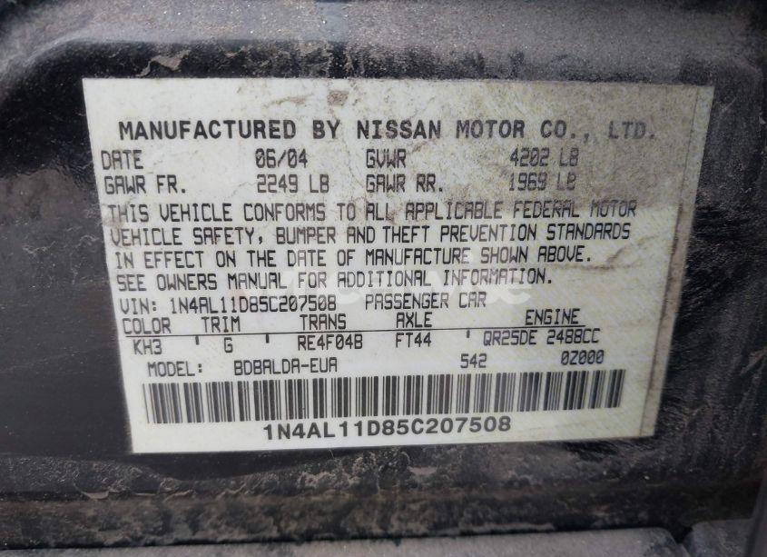 Photo 9 of 2005 Nissan Altima 2.5 S (VIN 1N4AL11D85C207508)