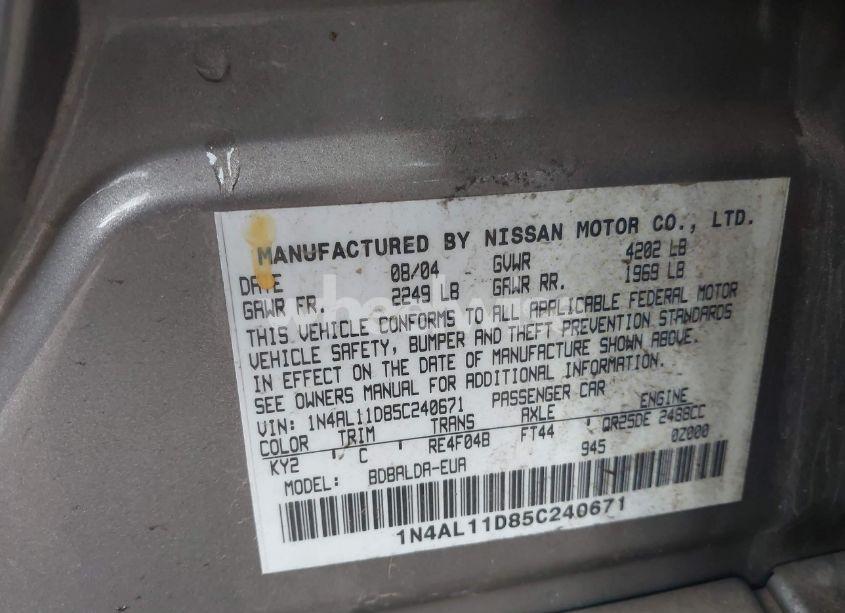 Photo 9 of 2005 Nissan Altima 2.5 S (VIN 1N4AL11D85C240671)