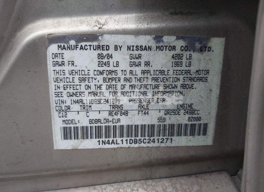 Photo 9 of 2005 Nissan Altima 2.5 S (VIN 1N4AL11D85C241271)