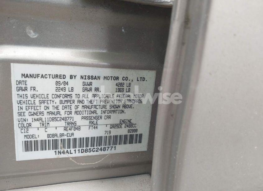 Photo 9 of 2005 Nissan Altima 2.5 S (VIN 1N4AL11D85C248771)