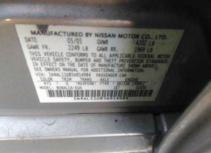 Photo 9 of 2005 Nissan Altima 2.5 S (VIN 1N4AL11D85N914984)