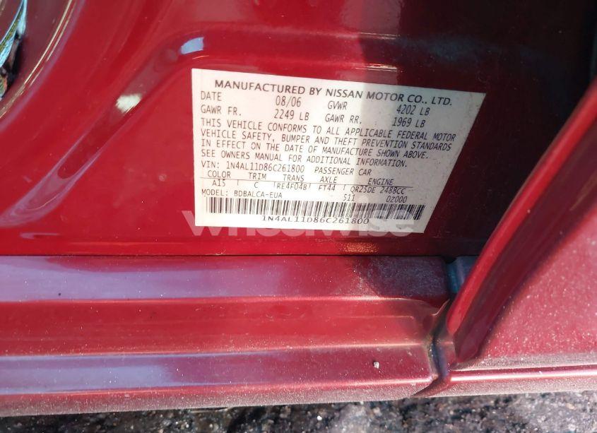 Photo 9 of 2006 Nissan Altima 2.5 S (VIN 1N4AL11D86C261800)