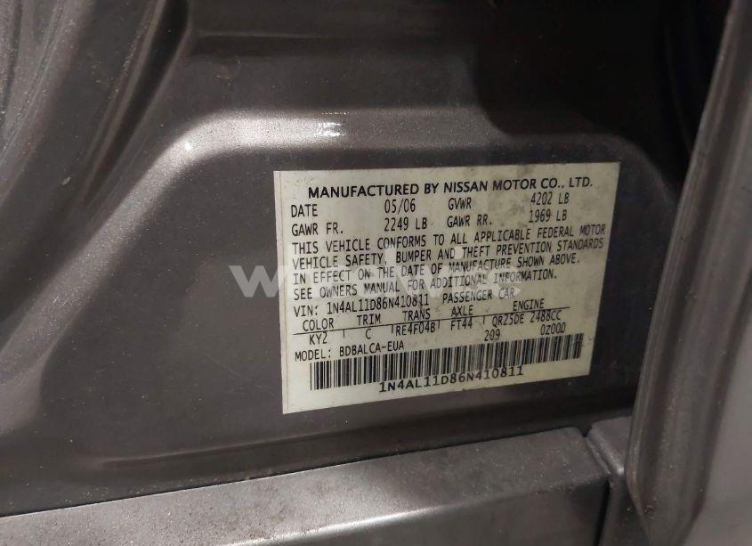 Photo 9 of 2006 Nissan Altima 2.5 S (VIN 1N4AL11D86N410811)