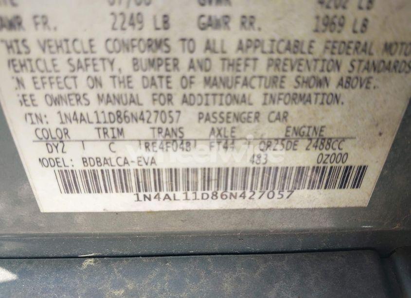 Photo 9 of 2006 Nissan Altima 2.5 S (VIN 1N4AL11D86N427057)