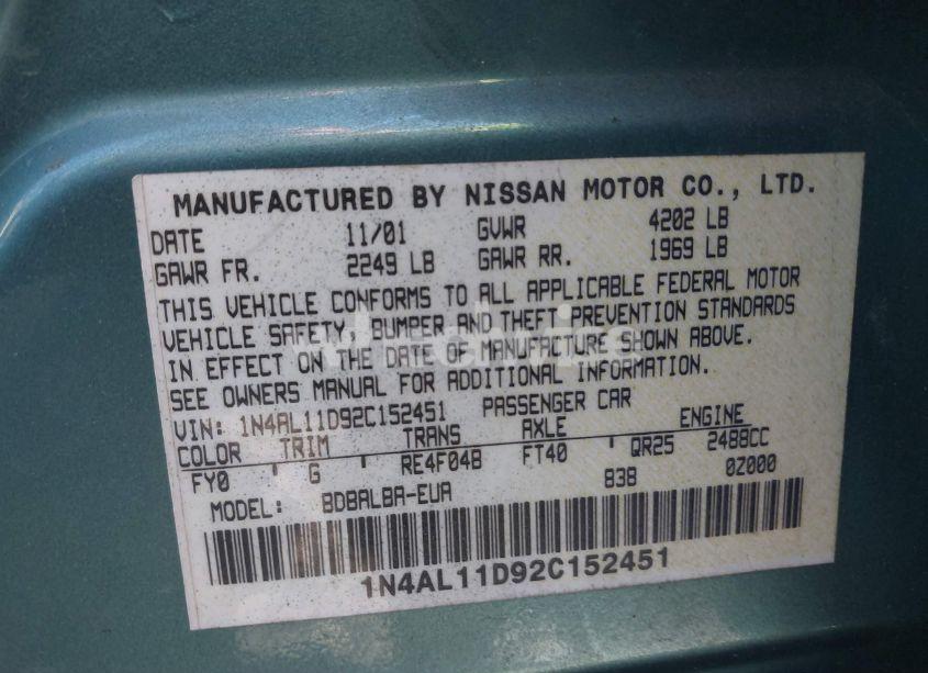 Photo 9 of 2002 Nissan Altima 2.5 S (VIN 1N4AL11D92C152451)