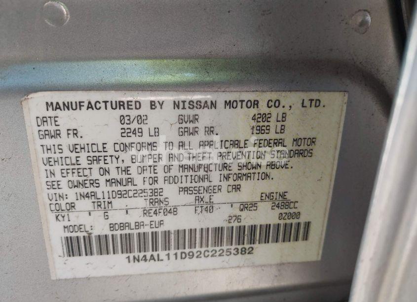 Photo 9 of 2002 Nissan Altima 2.5 S (VIN 1N4AL11D92C225382)