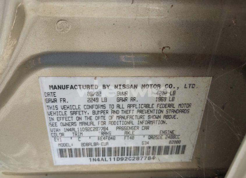 Photo 9 of 2002 Nissan Altima 2.5 S (VIN 1N4AL11D92C287784)