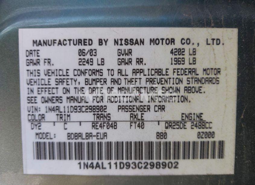 Photo 9 of 2003 Nissan Altima 2.5 S (VIN 1N4AL11D93C298902)