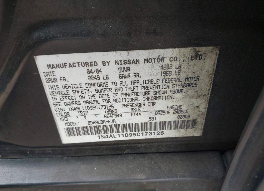 Photo 9 of 2005 Nissan Altima 2.5 S (VIN 1N4AL11D95C173126)