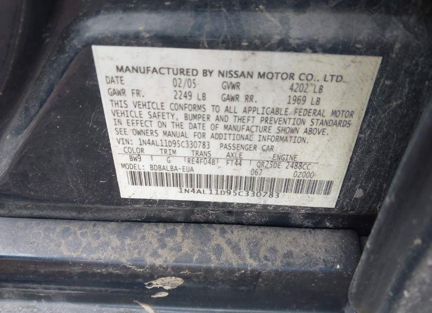 Photo 9 of 2005 Nissan Altima 2.5 S (VIN 1N4AL11D95C330783)
