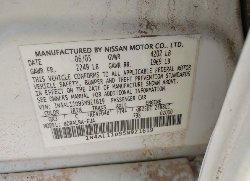 Photo 9 of 2005 Nissan Altima 2.5 S (VIN 1N4AL11D95N921619)