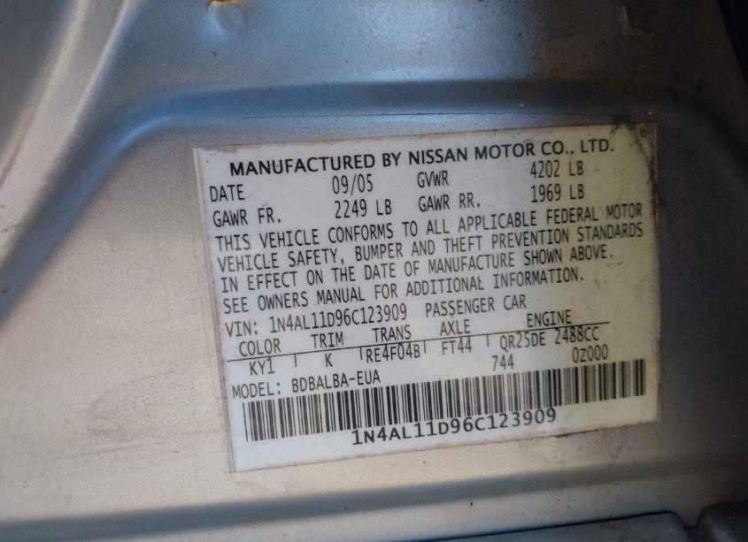Photo 9 of 2006 Nissan Altima 2.5 S (VIN 1N4AL11D96C123909)