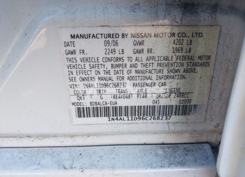 Photo 9 of 2006 Nissan Altima 2.5 S (VIN 1N4AL11D96C268237)