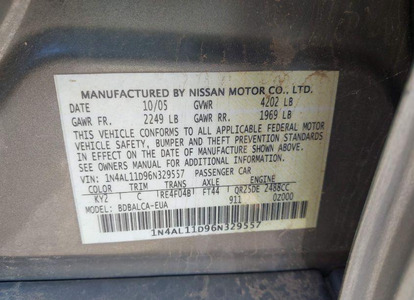Photo 9 of 2006 Nissan Altima 2.5 S (VIN 1N4AL11D96N329557)