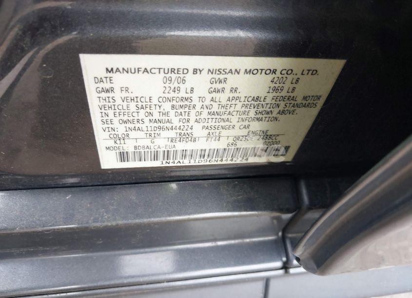 Photo 9 of 2006 Nissan Altima 2.5 S (VIN 1N4AL11D96N444224)