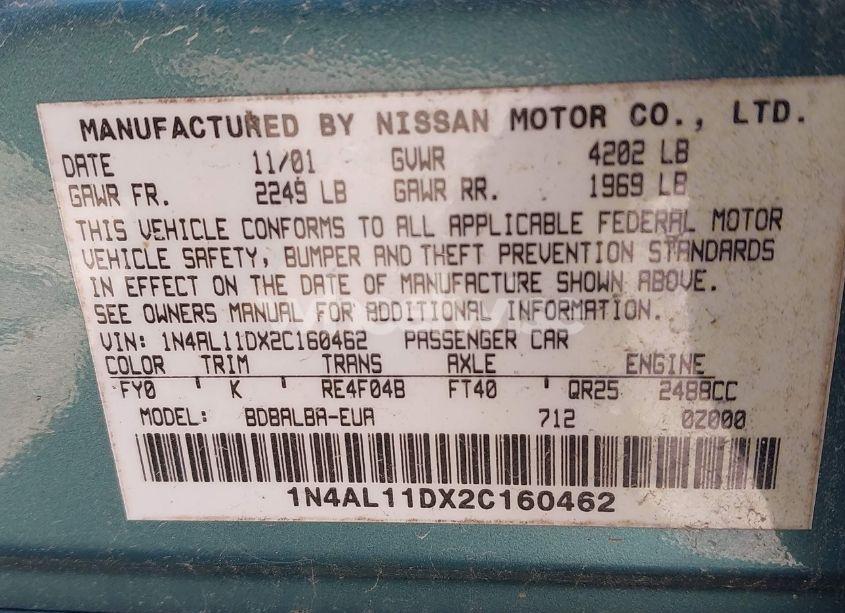 Photo 9 of 2002 Nissan Altima 2.5 S (VIN 1N4AL11DX2C160462)