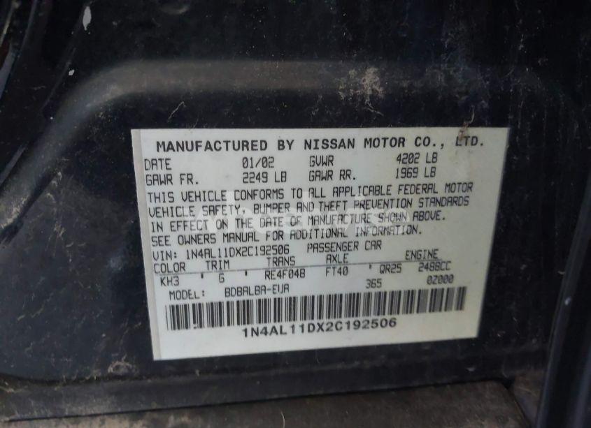 Photo 9 of 2002 Nissan Altima SL (VIN 1N4AL11DX2C192506)