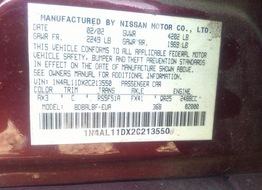 Photo 9 of 2002 Nissan Altima 2.5 S (VIN 1N4AL11DX2C213550)