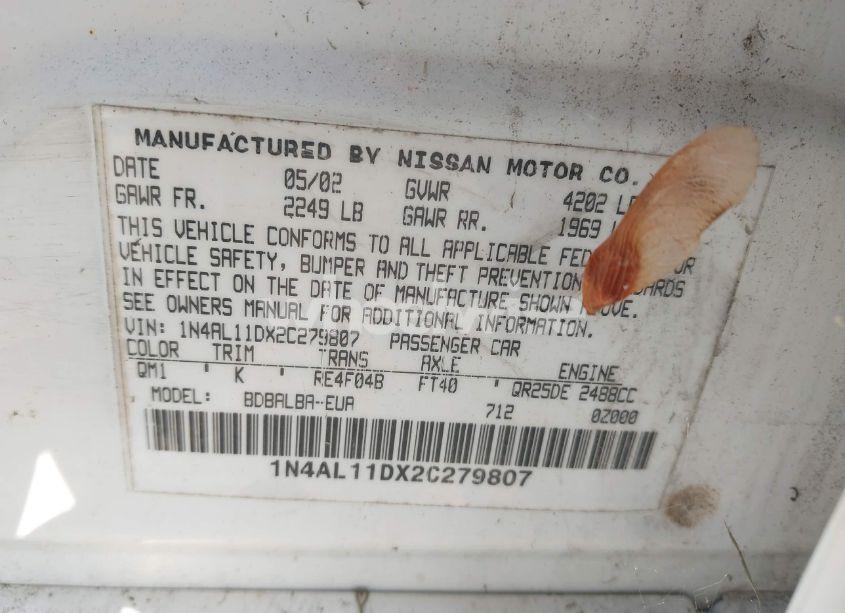 Photo 9 of 2002 Nissan Altima 2.5 S (VIN 1N4AL11DX2C279807)