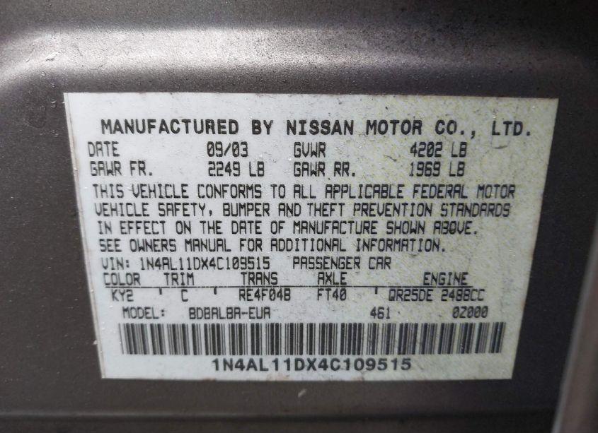 Photo 9 of 2004 Nissan Altima 2.5 S (VIN 1N4AL11DX4C109515)