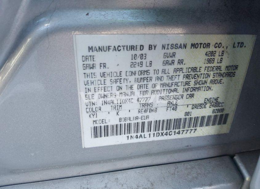 Photo 9 of 2004 Nissan Altima 2.5 S (VIN 1N4AL11DX4C147777)