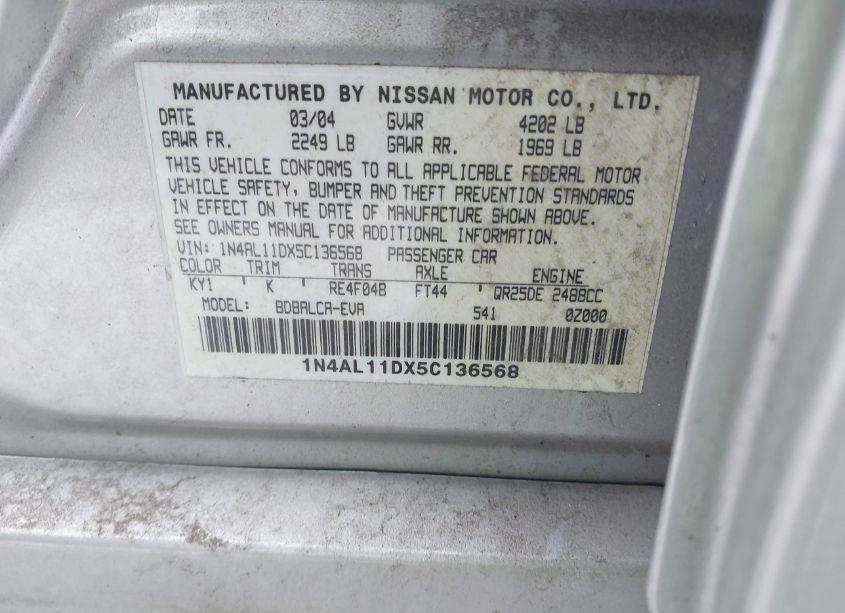 Photo 9 of 2005 Nissan Altima (VIN 1N4AL11DX5C136568)