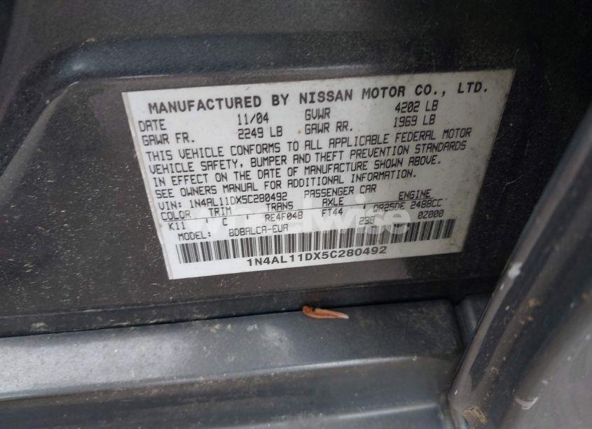 Photo 9 of 2005 Nissan Altima 2.5 S (VIN 1N4AL11DX5C280492)