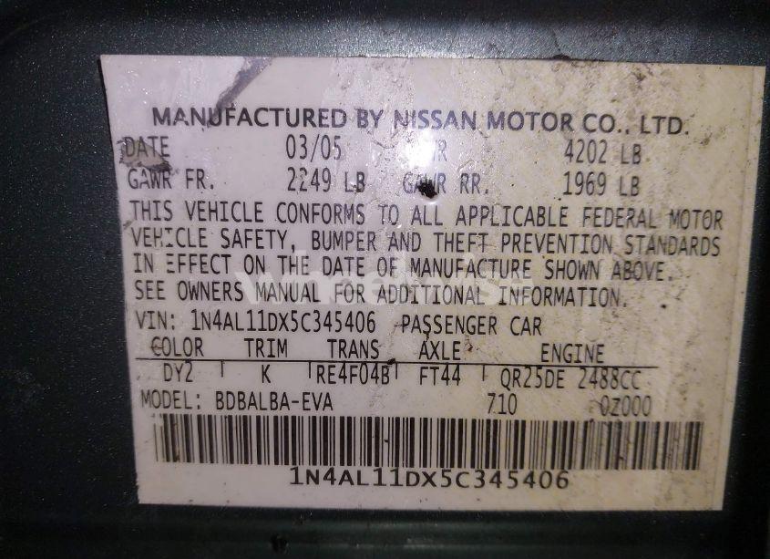 Photo 9 of 2005 Nissan Altima 2.5 S (VIN 1N4AL11DX5C345406)