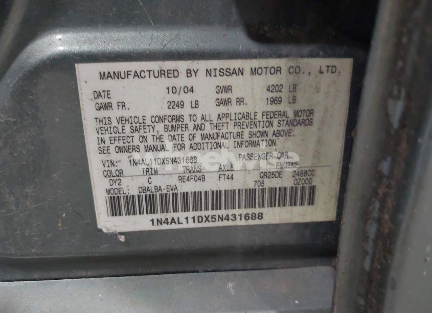 Photo 9 of 2005 Nissan Altima 2.5 S (VIN 1N4AL11DX5N431688)