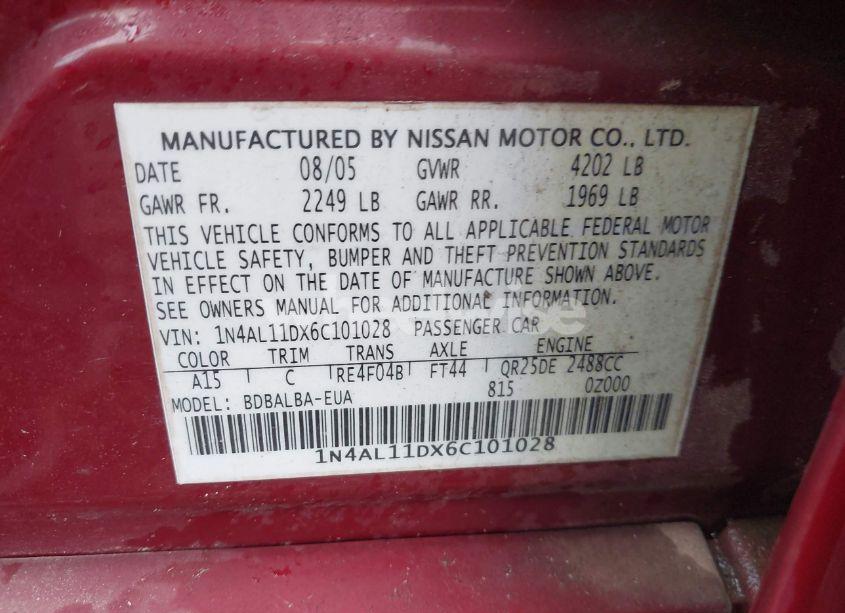 Photo 9 of 2006 Nissan Altima 2.5 S (VIN 1N4AL11DX6C101028)