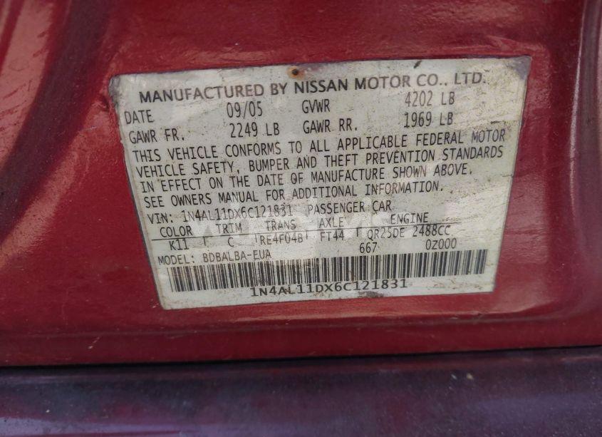 Photo 9 of 2006 Nissan Altima 2.5 S (VIN 1N4AL11DX6C121831)