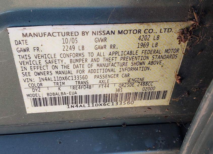 Photo 9 of 2006 Nissan Altima 2.5 S (VIN 1N4AL11DX6C133560)